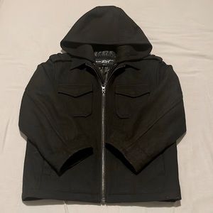 Black Rivet Hooded Wool Coat